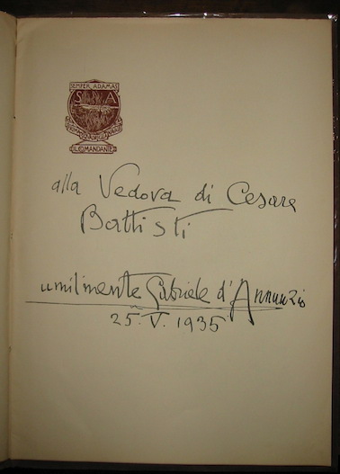 Gabriele D'Annunzio Alla vedova di Cesare Battisti (1935) (Bologna) (Zanichelli)